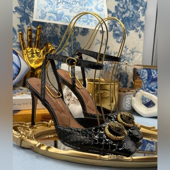 🆕 KURT GEIGER LONDON 🧿 NWOB Chelsea Ankle Strap Heel, Black Snakeskin, Sz 37 7 - Picture 9 of 15